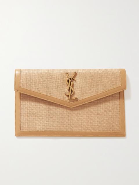 SAINT LAURENT Uptown Leather-trimmed Raffia Pouch