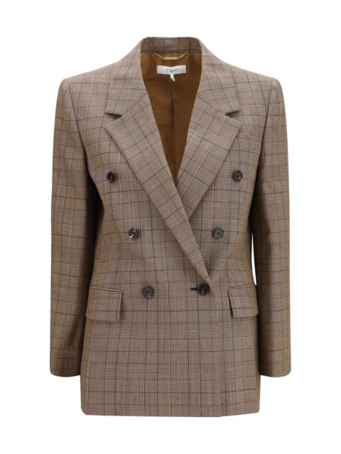 Chloé Chloé Checked Double-breasted Blazer Brown Beige