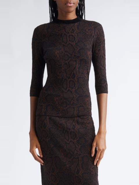 Stella McCartney Stella McCartney Snakeskin Jacquard Wool Blend Top in Brown/Black at Nordstrom