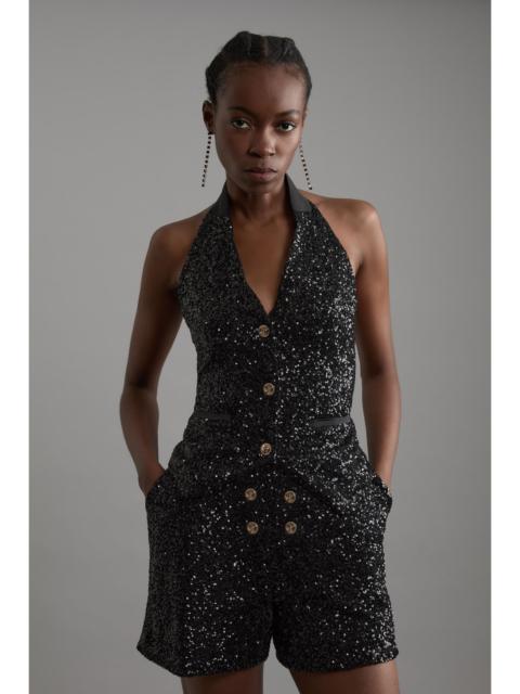 KAREN MILLEN Petite Sequin Halter Neck Waistcoat