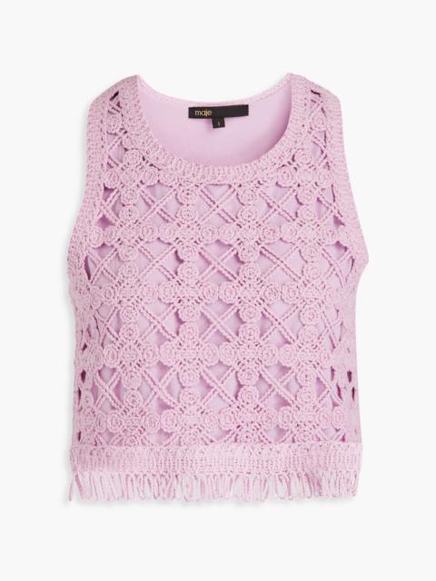 maje Cropped fringed crocheted cotton top