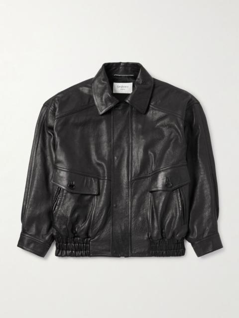 SAINT LAURENT Full-Grain Leather Bomber Jacket Black