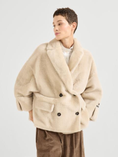 Brunello Cucinelli Reversible shearling outerwear jacket with shiny cuff details
