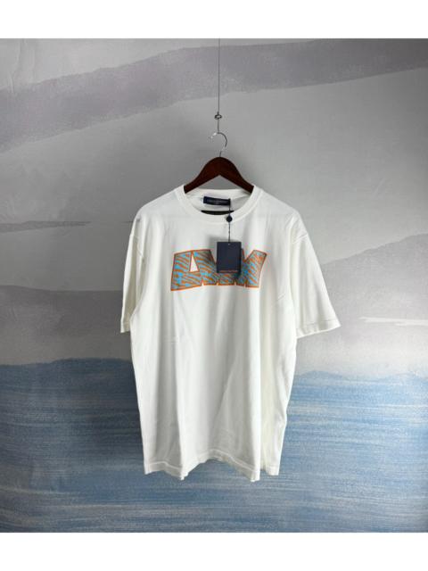 Louis Vuitton Louis Vuitton White Knit Short-Sleeve Top with Blue and Orange Logo