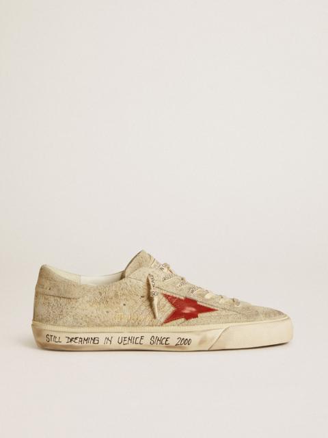 Golden Goose Super-Star LTD in gray suede with red leather star