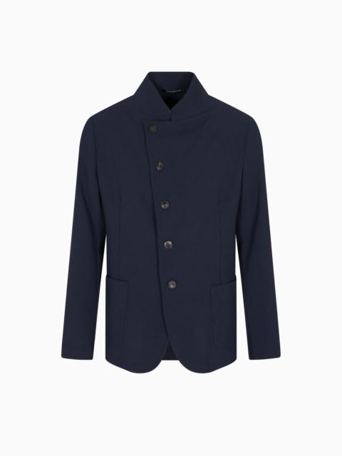 EMPORIO ARMANI ICON GURU-COLLAR JACKET WITH OFF-CENTRE FASTENING, IN THREE-DIMENSIONAL PIQUÉ-EFFECT CRÊPE JERSEY