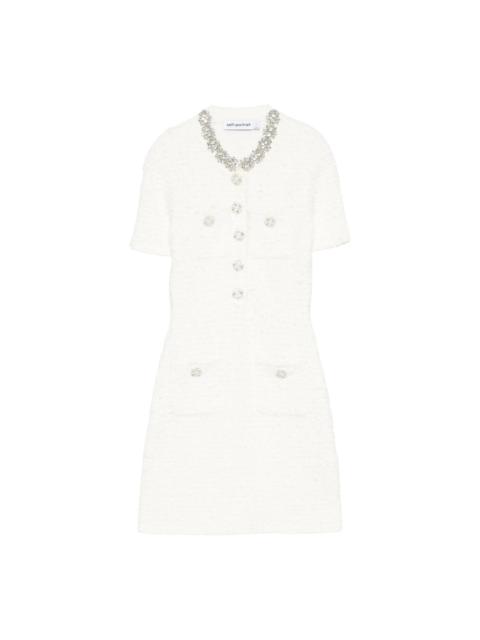 self-portrait Cream Textured Knit Mini Dress