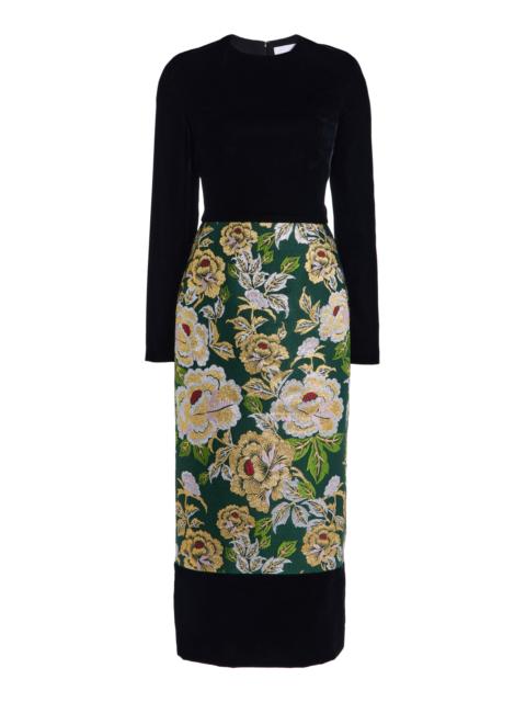 CAROLINA HERRERA Velvet and Jacquard Midi Dress black