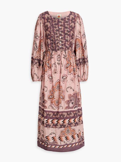 FARM RIO Pintucked paisley-print cotton-blend voile maxi dress