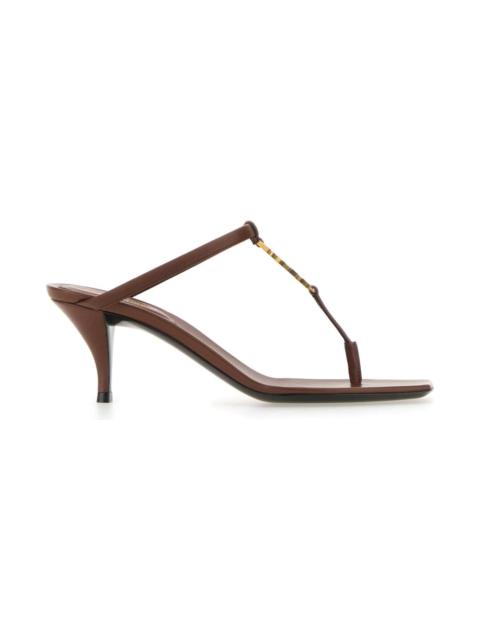 Brown Leather Cassandre Thong Mules