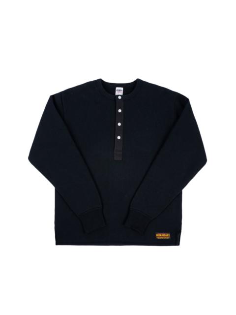 Iron Heart IHTL-2401-BLK 11oz Henley Long Sleeved Sweater Black