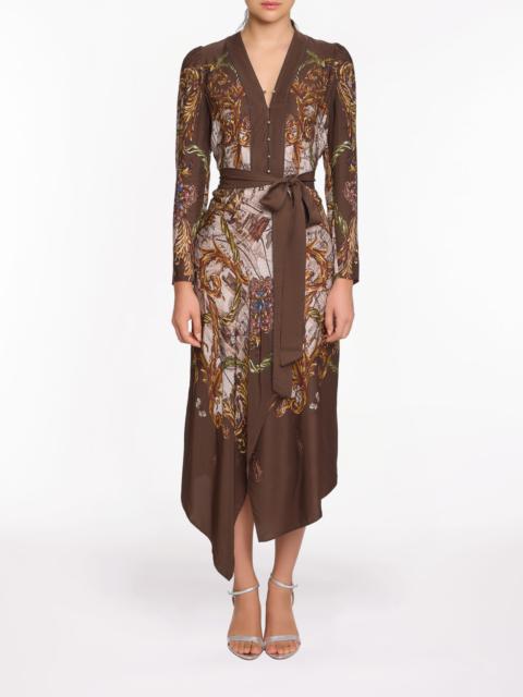 Marchesa DRAPED SCARF MIDI DRESS