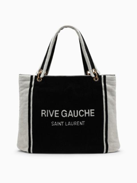Saint Laurent Rive Gauche Tote In Black And White Terry Cloth