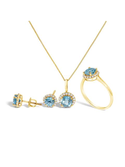 Other Designers Haus of Brilliance 10K Yellow Gold Blue Topaz and 3/8 Cttw Diamond Halo Jewelry Set