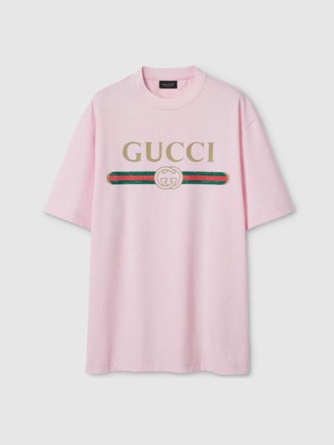 GUCCI Cotton jersey and silk T-shirt with print