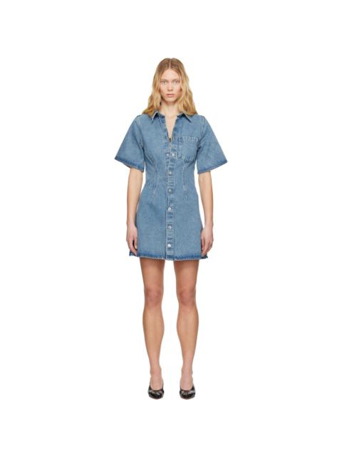 AMI Paris Blue Cotton Short Sleeve Shirt Denim Minidress