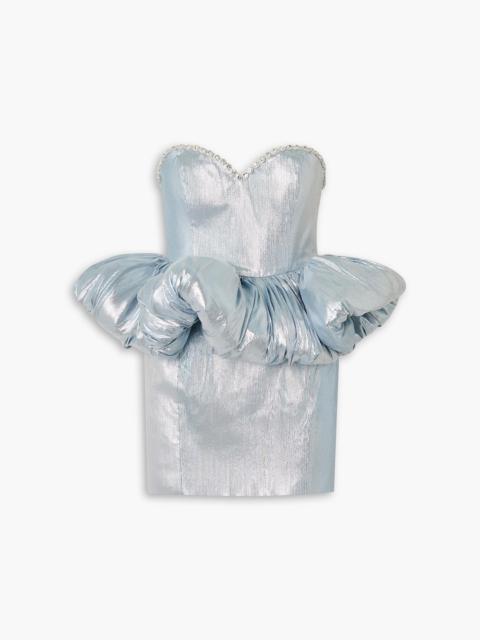 Other Designers Strapless embellished lamé peplum mini dress