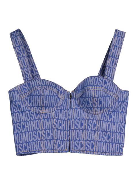 Moschino Ladies Fantasy Print Blue Monogram Denim Cropped Top