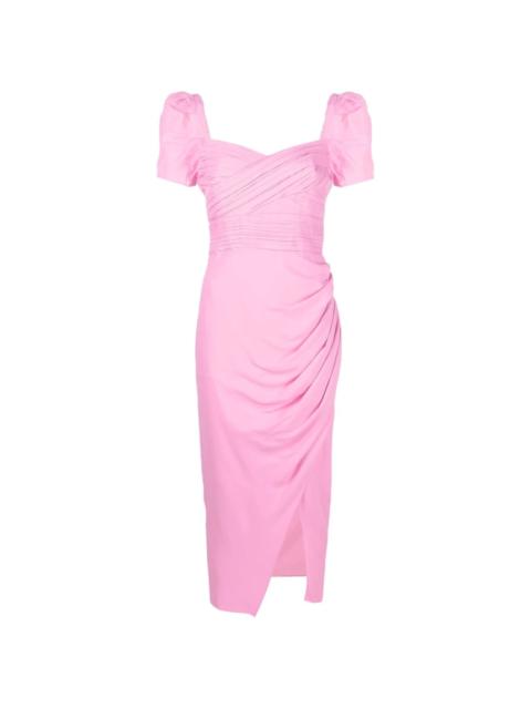 self-portrait ruched-detail wrap midi dress