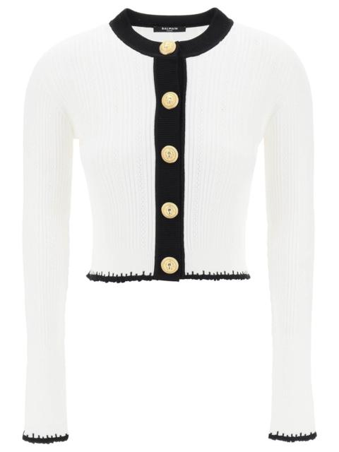 Balmain Bicolor Knit Cardigan With Embossed Buttons