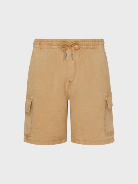 Vilebrequin Men Linen Bermuda Shorts Cargo Pockets Natural Dye