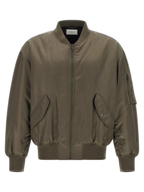 SAINT LAURENT Serge Bomber Jacket Puffer Jackets Green