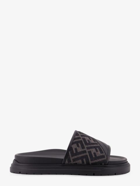 FENDI Fendi Low Leather Sandals with FF Jacquard Insert Black
