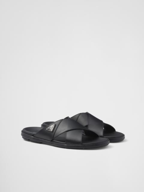 Prada Leather crisscross slides