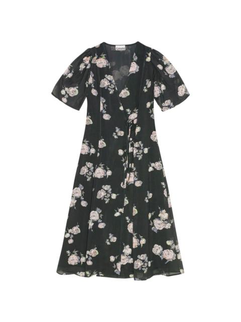 floral-print crepe wrap midi dress