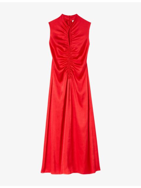 Sandro Cut-out draped satin midi dress