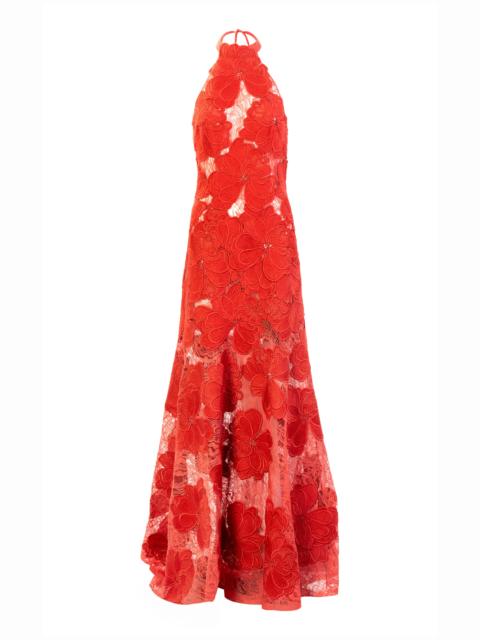 SILVIA TCHERASSI Mab Sheer Halter Dress red