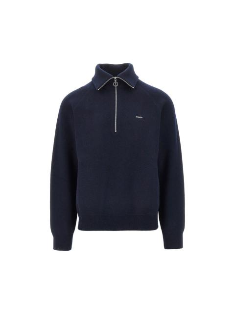 Prada Prada Wool and Cashmere Half-Zip Sweater Blue Men