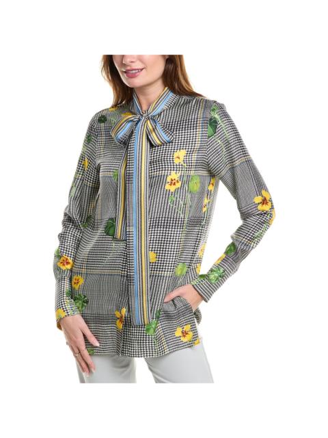 Oscar de la Renta Oscar de la Renta Nasturtium Plaid Silk Twill Tie Shirt