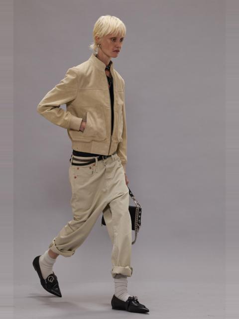 R13 SHRUNKEN LEATHER JACKET WITH STAND COLLAR