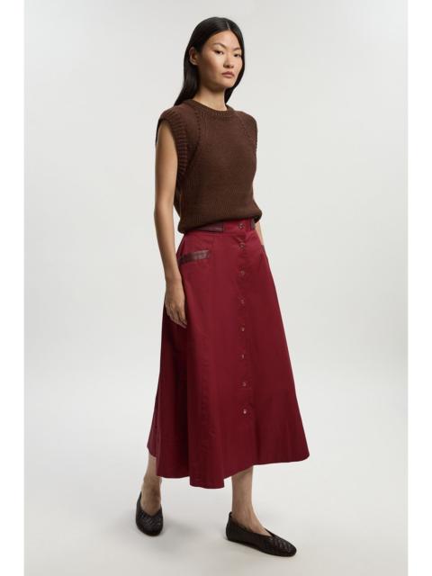KAREN MILLEN Cotton & Faux Leather Tab Full Maxi Skirt