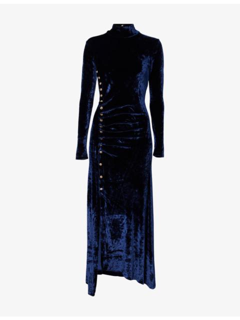 rabanne Velvet High-Neck Stretch-Woven Midi Dress
