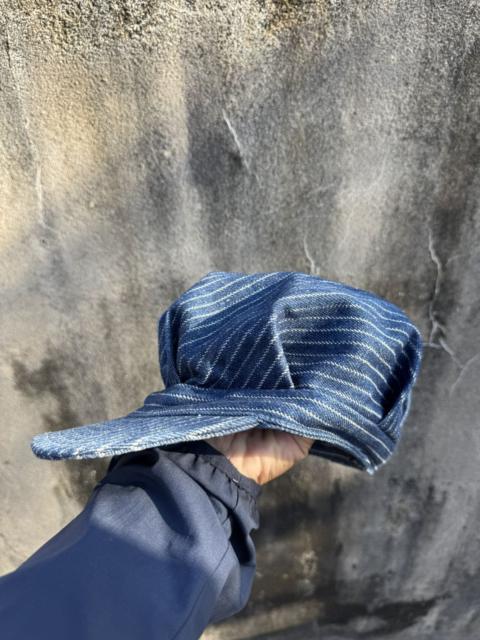 Other Designers Vintage 70s Denim Hickory Striped Railroad Conductor Hat