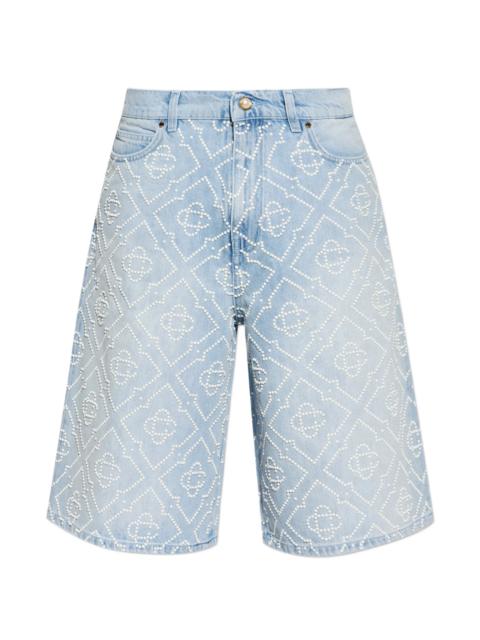 CASABLANCA Casablanca Monogram-beaded Denim Shorts