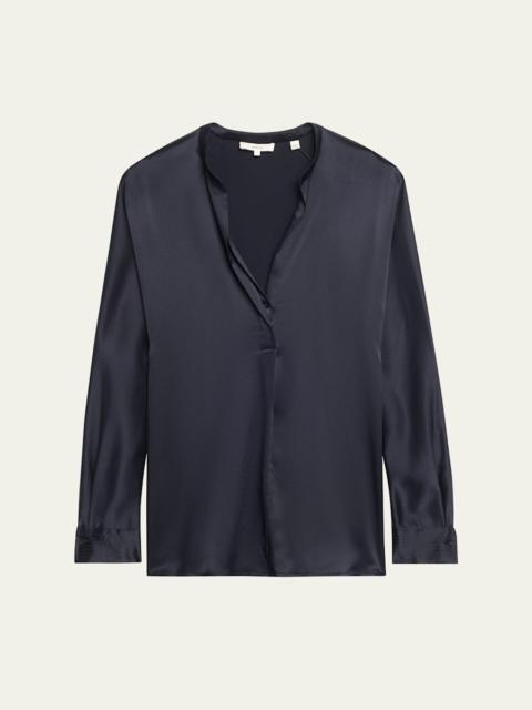 Vince Silk Band-Collar Blouse