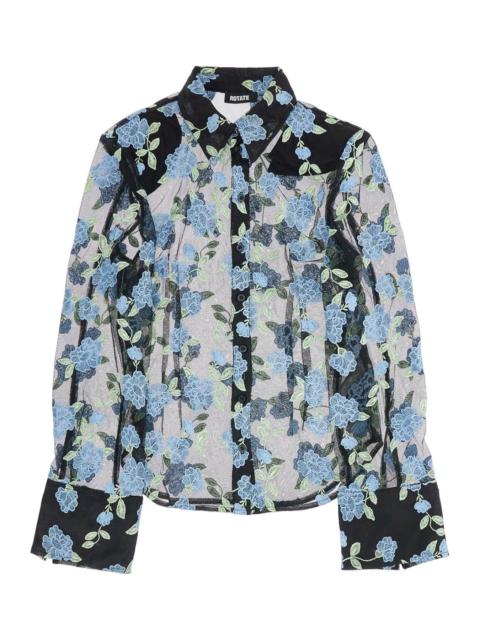 Rotate - Rotate black mesh shirt with floral embroidery