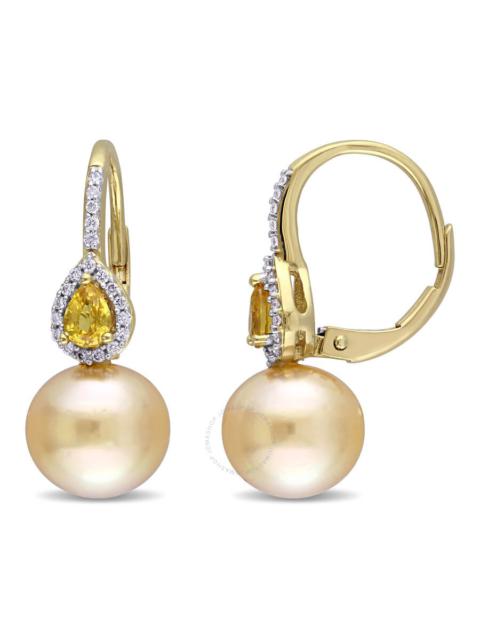 Other Designers Amour - AMOUR 1/8 CT TW Diamond, 9 - 9.5 Mm Golden South Sea Pearl and Yellow Sapphire Drop Leverback Earrin