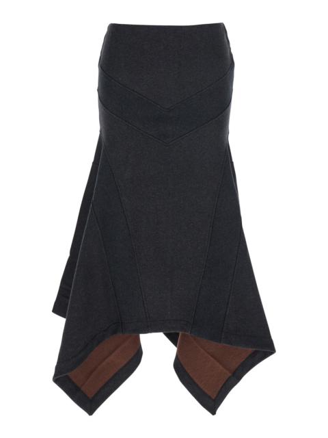 The Attico Women Grey Midi Skirt With Logo Lettering And Handkerchief Hem In Cotton Woman