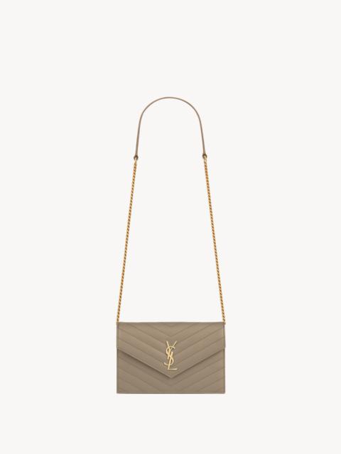 SAINT LAURENT CASSANDRE ENVELOPE CHAIN WALLET IN GRAIN DE POUDRE LEATHER