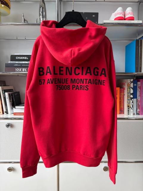 BALENCIAGA Balenciaga Red New Logo Long-Sleeve Hooded Sweatshirt,