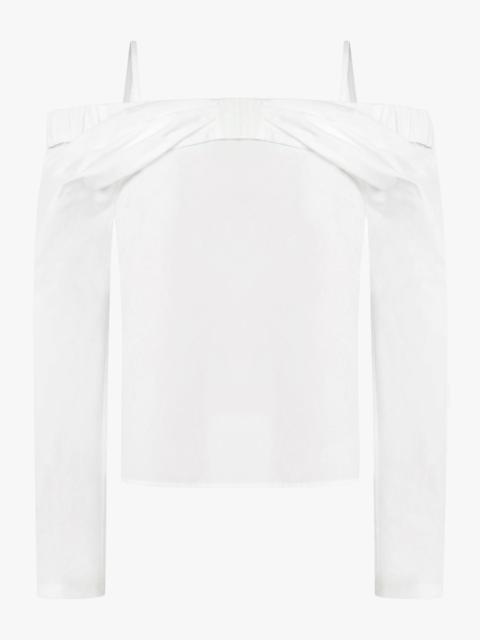 NINA RICCI OFF SHOULDER BOW DETAIL L/S TOP | WHITE
