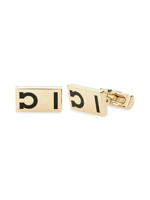 FERRAGAMO FERRAGAMO Gancini Hug Cuff Links in Gold/Black at Nordstrom