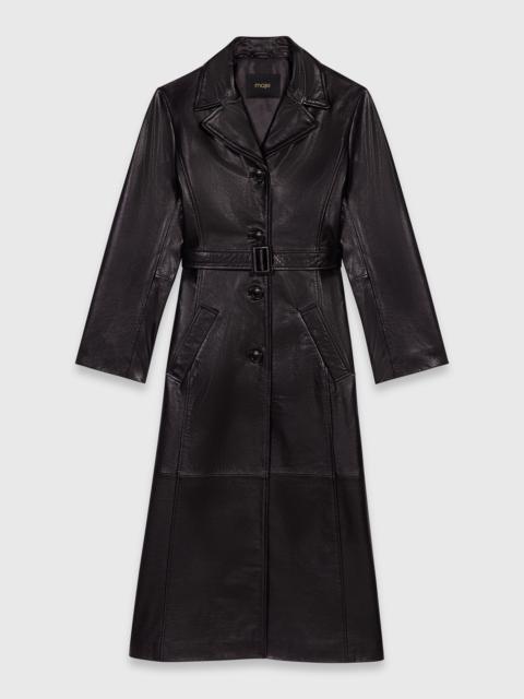 maje Long leather trench coat