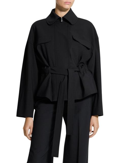 Theory Theory Flight Tie Waist Stretch Wool Jacket in Black