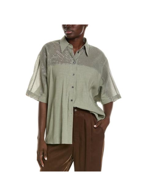 Brunello Cucinelli Brunello Cucinelli Sage Shirt With Sheer Sequined Yoke