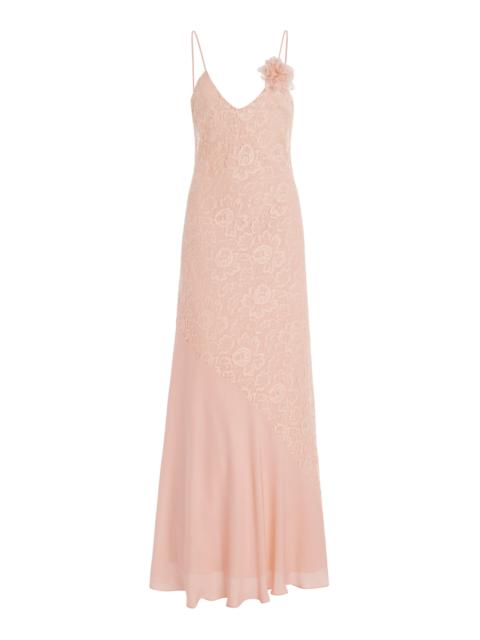 RODARTE Georgette-Detailed Lace Slip Gown pink